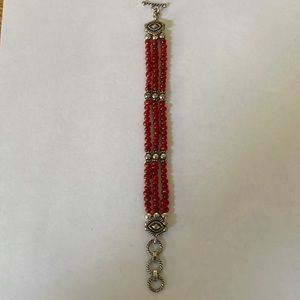 Sterling silver 925 3 row coral western adjustable toggle bracelet western